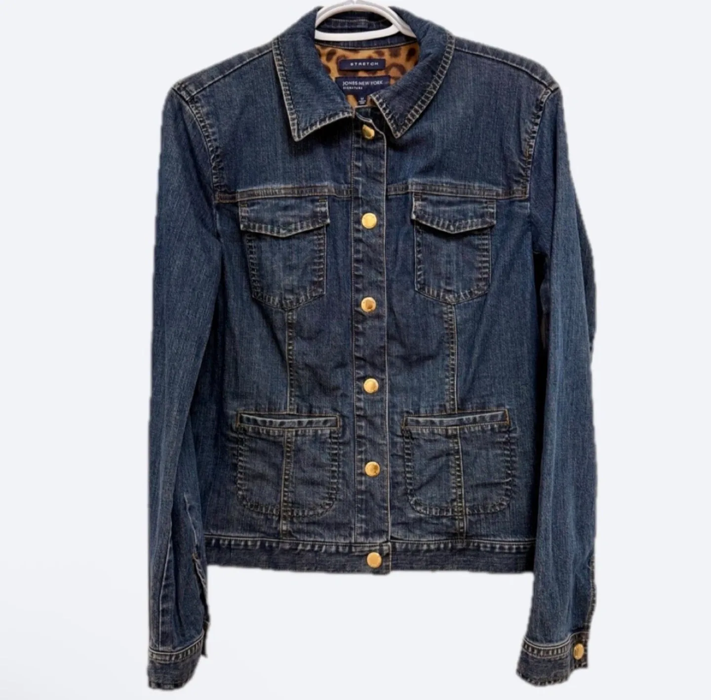 Jones New York Stretch Blue Denim Leopard Print Jacket image indicator(2)