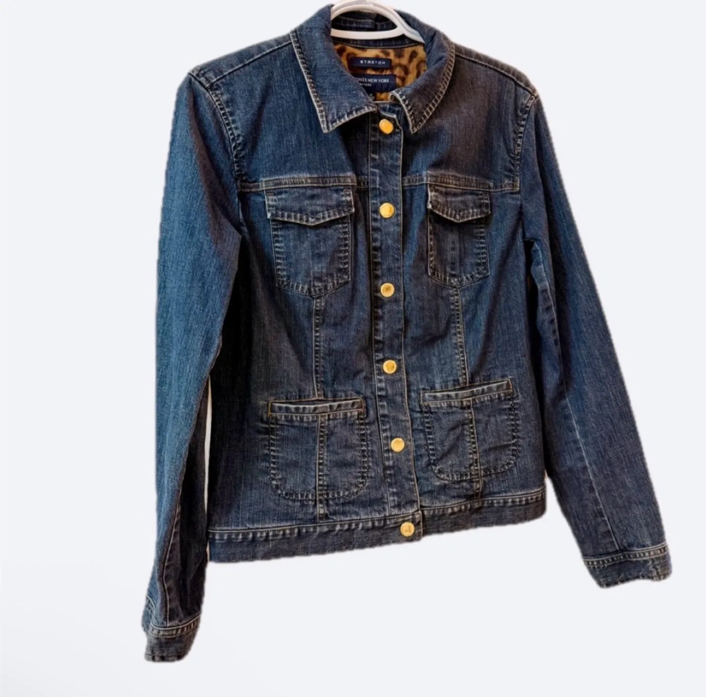 Jones New York Stretch Blue Denim Leopard Print Jacket image indicator(3)