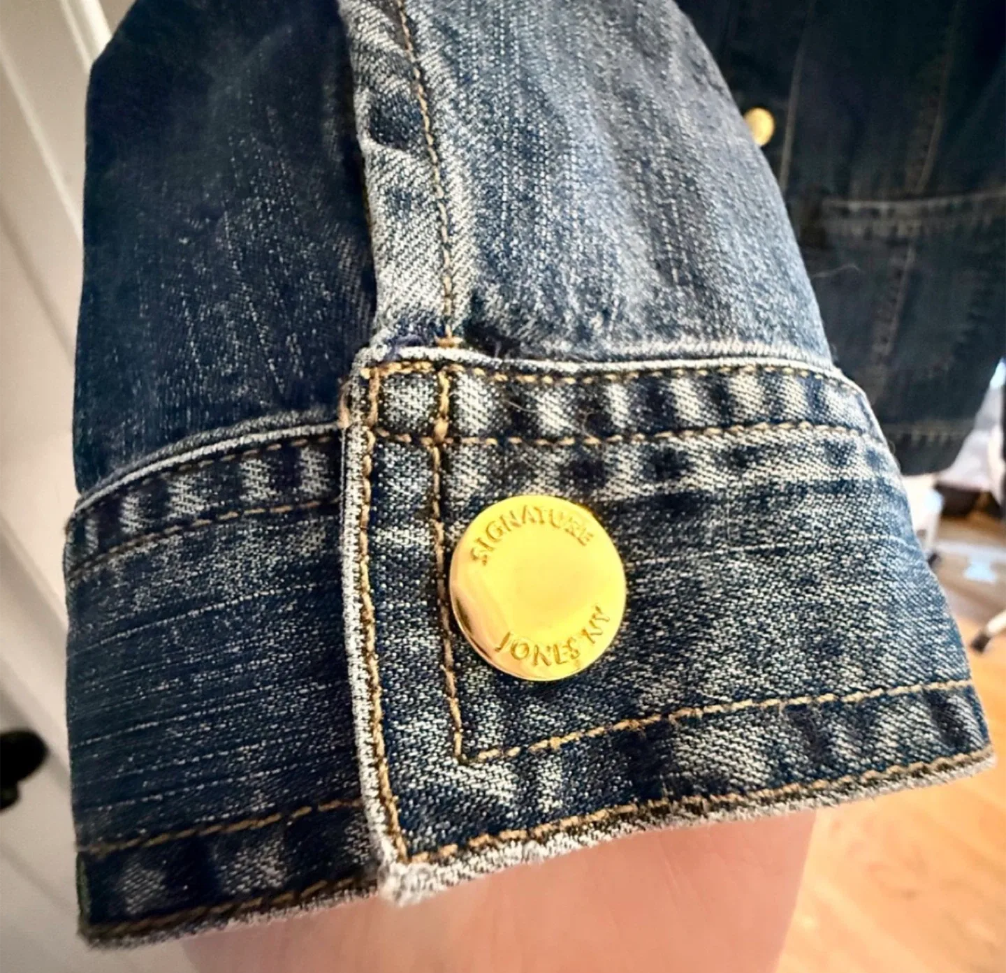 Jones New York Stretch Blue Denim Leopard Print Jacket image indicator(8)