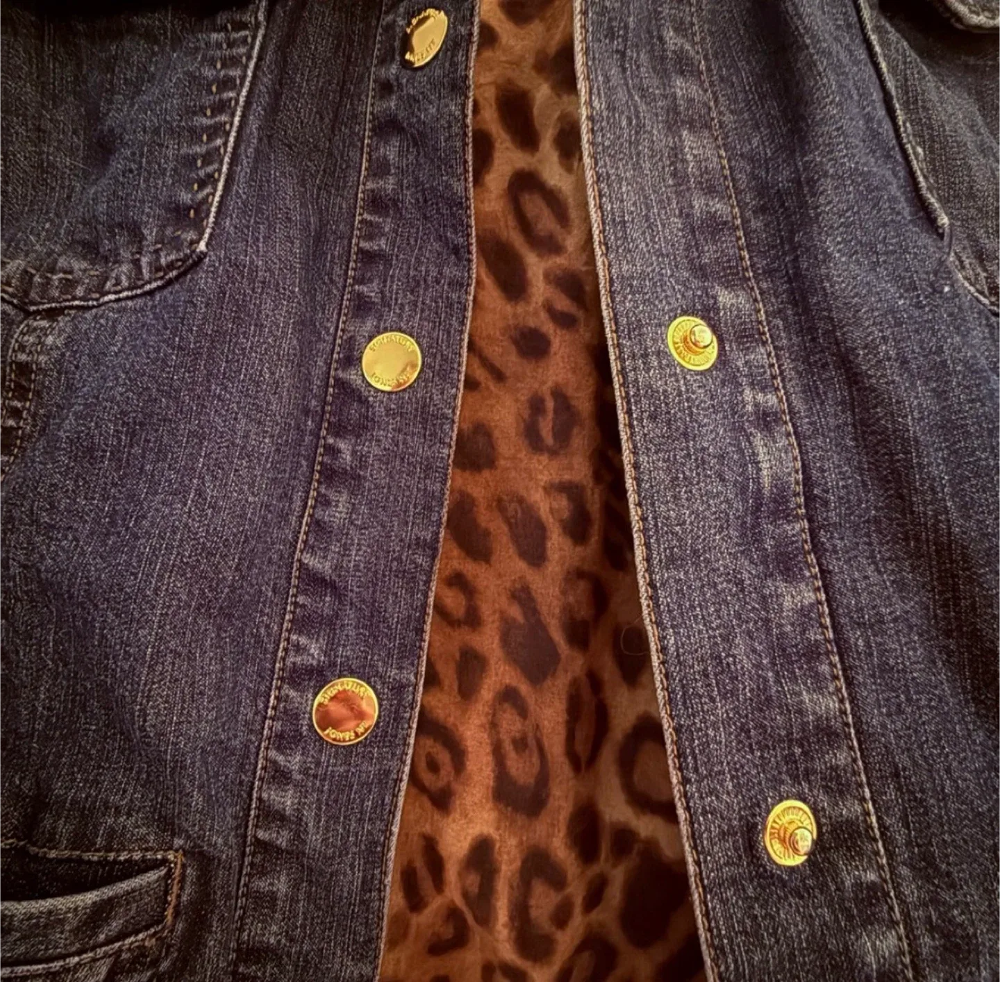 Jones New York Stretch Blue Denim Leopard Print Jacket image indicator(9)