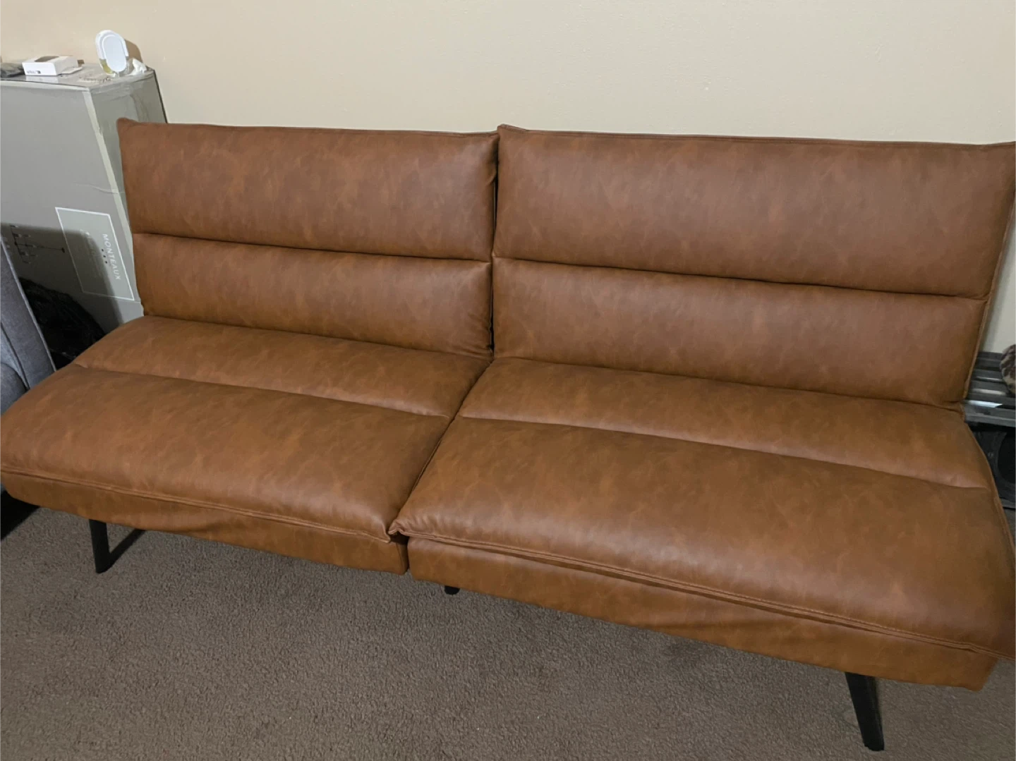 Brown Faux Leather Futon Sofa Bed