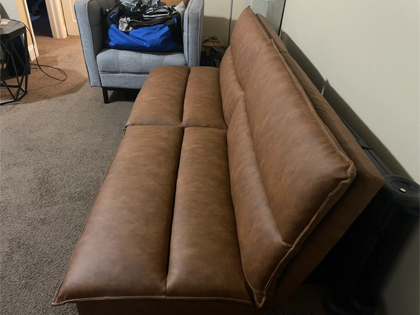 Brown Faux Leather Futon Sofa Bed - photo 2