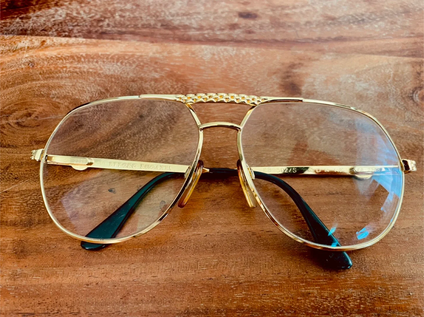 Authentic Vintage Ettore Bugatti 502 0201 Gold Aviator Glasses thumbnail