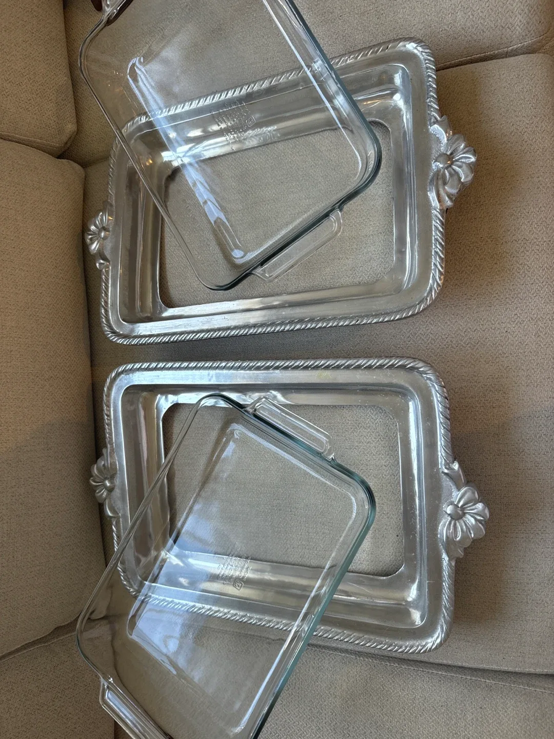 2 Silver Plated Trays with Glass Inserts image indicator(2)