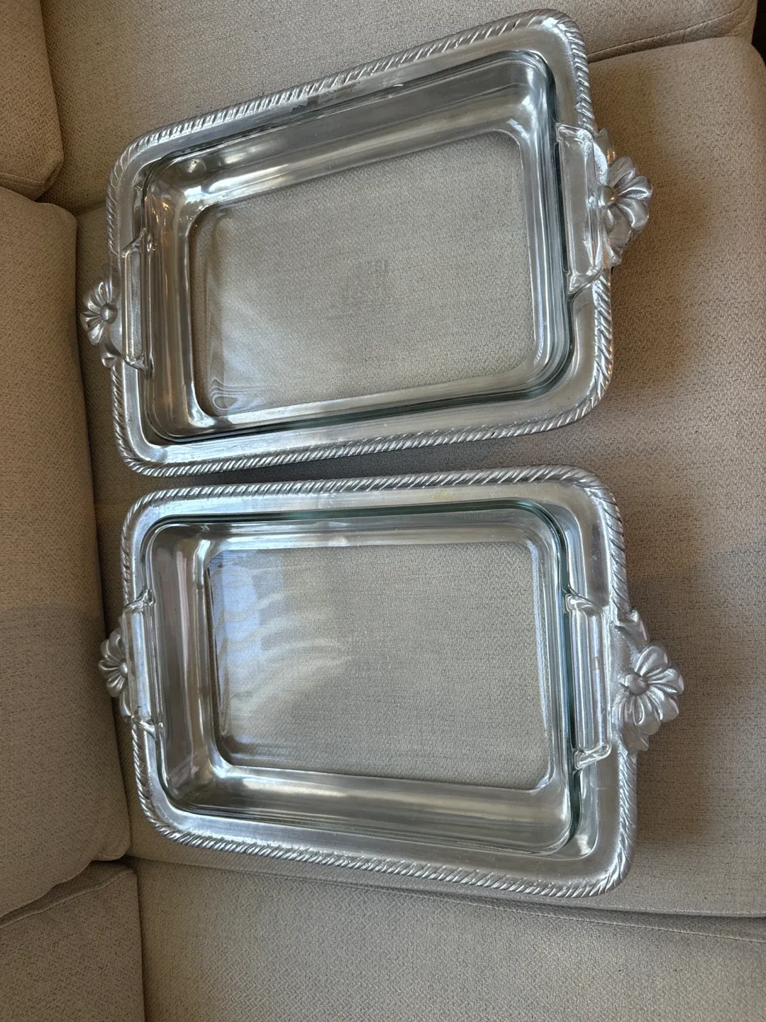 2 Silver Plated Trays with Glass Inserts thumbnail