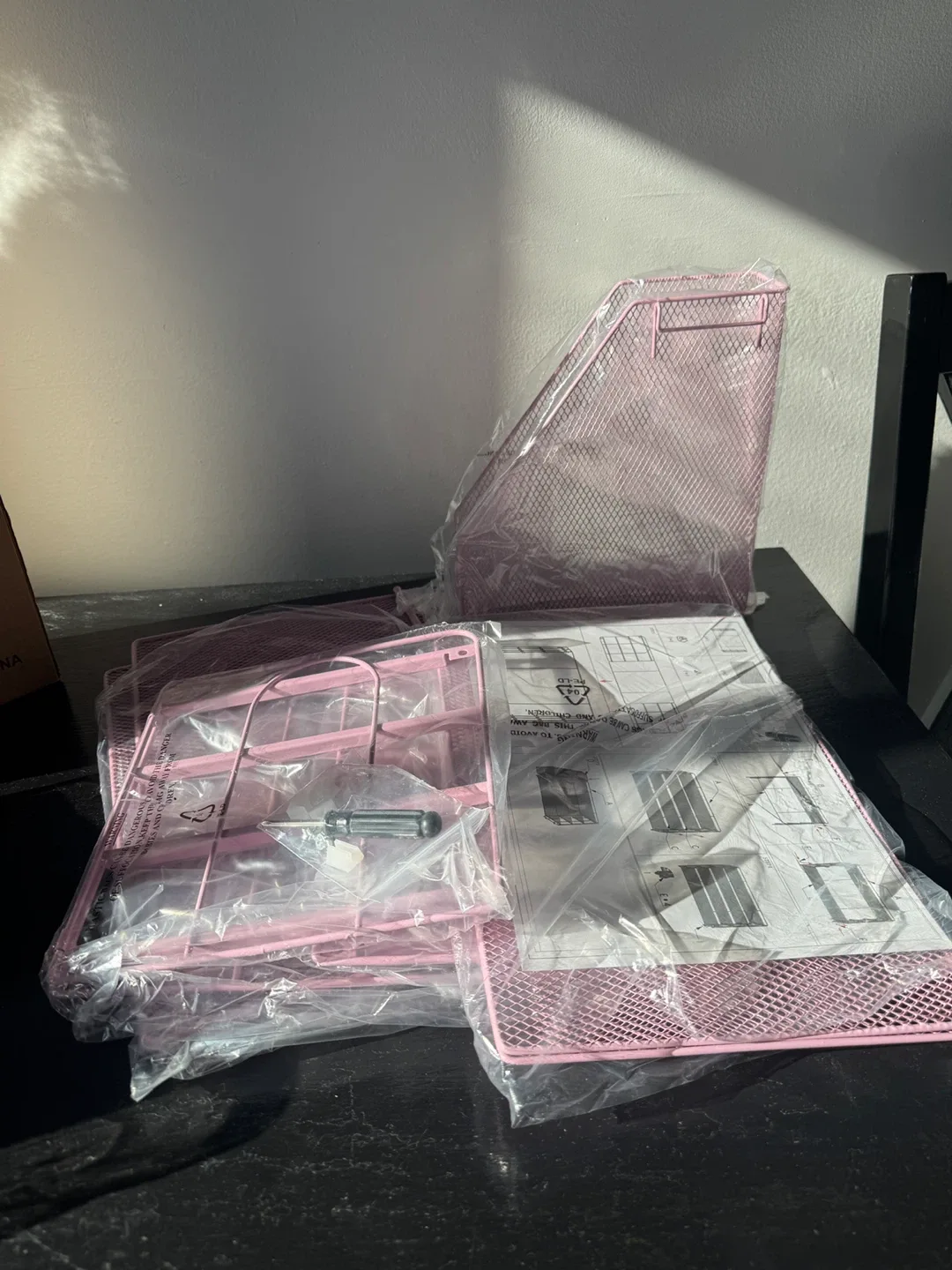 Pink Mesh Desk Organizer with 4 Sliding Trays image indicator(5)