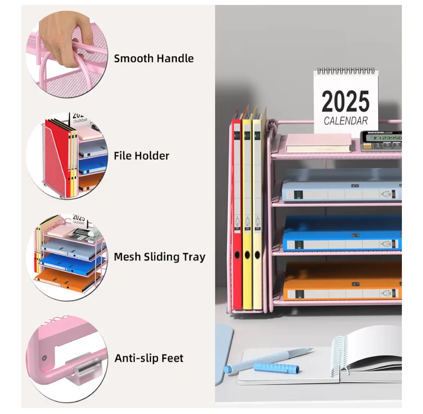 Pink Mesh Desk Organizer with 4 Sliding Trays image indicator(3)