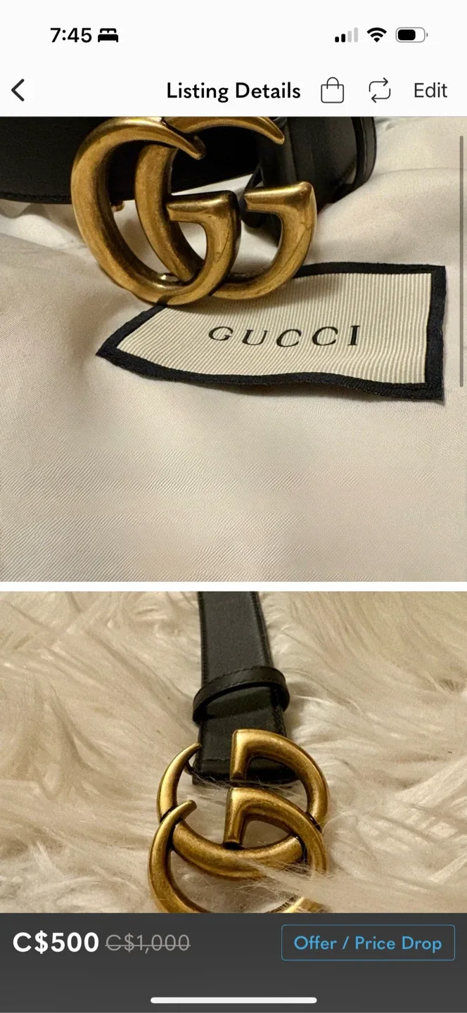 Gucci Black Leather Belt with Gold Buckle image indicator(3)