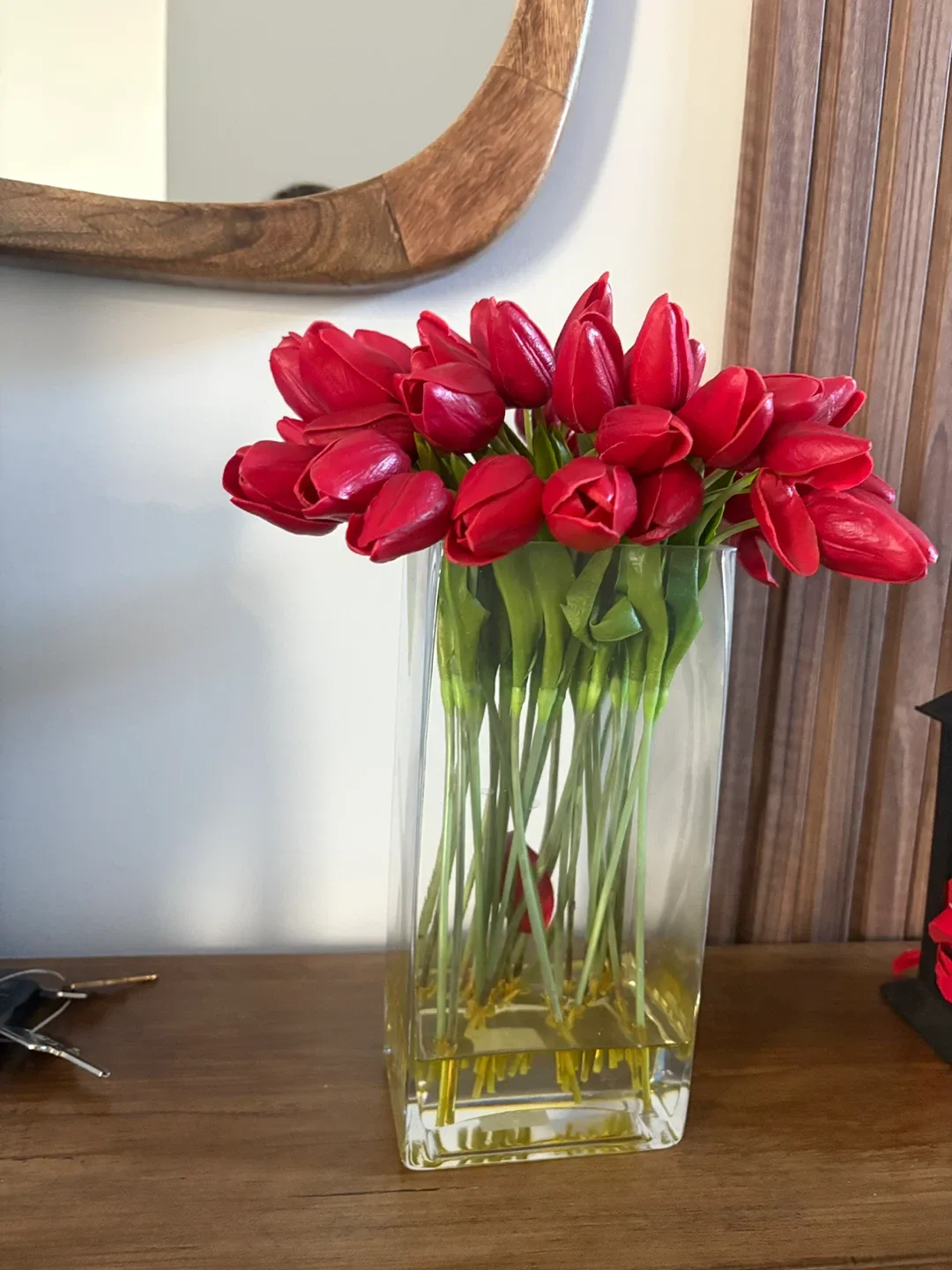 Red Tulip Bouquet in Glass Vase