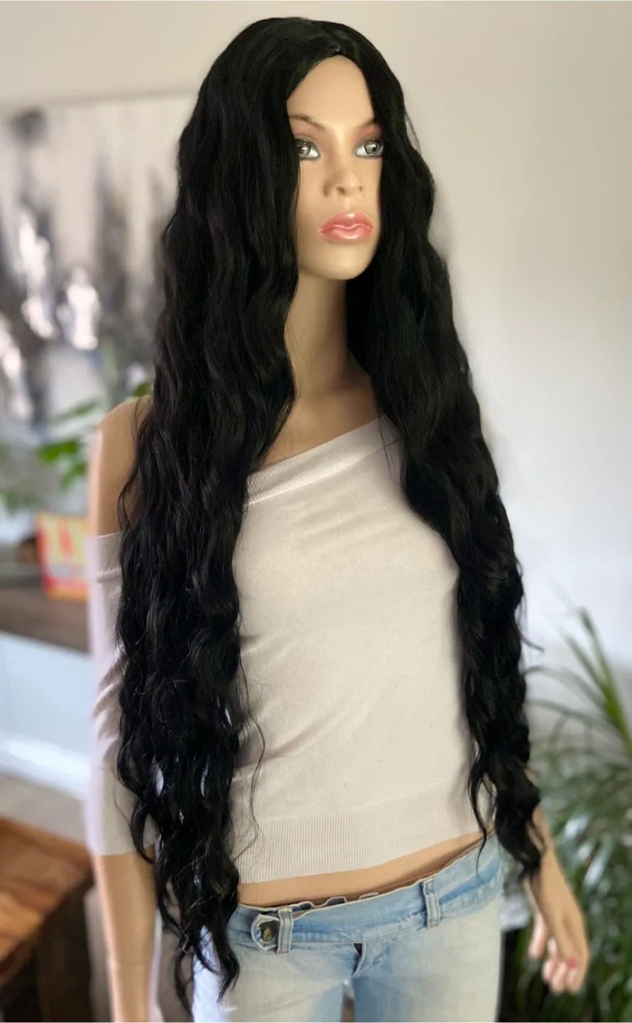 NEW: 3-ft Long Wavy Black Synthetic Cosplay Wig (2313-1343) image indicator(4)