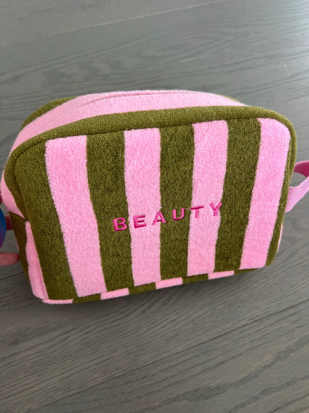 Pink & Green Striped Beauty Bag