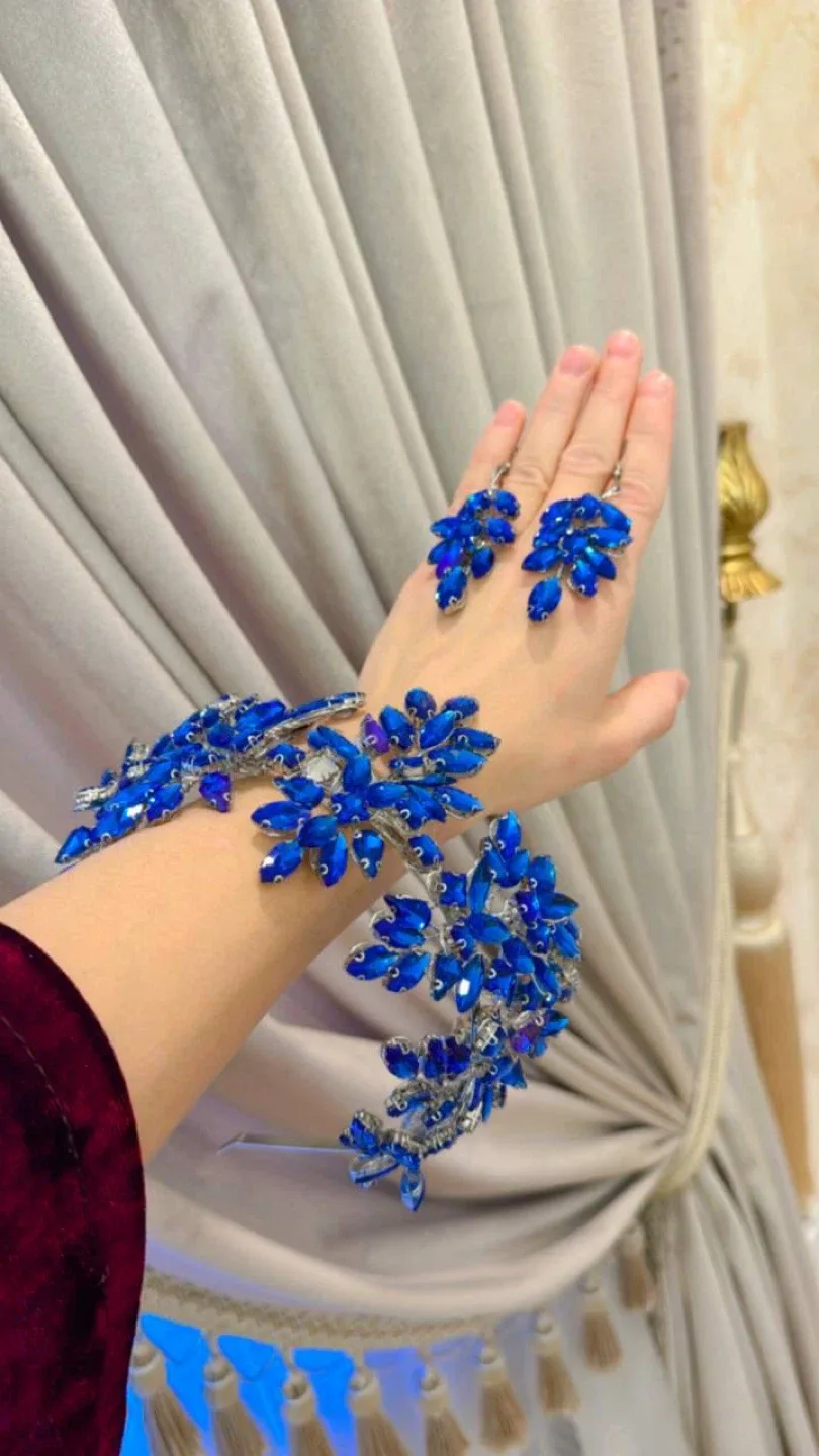 Blue Embellished Dress, Crown, and Jewelry Set image indicator(4)