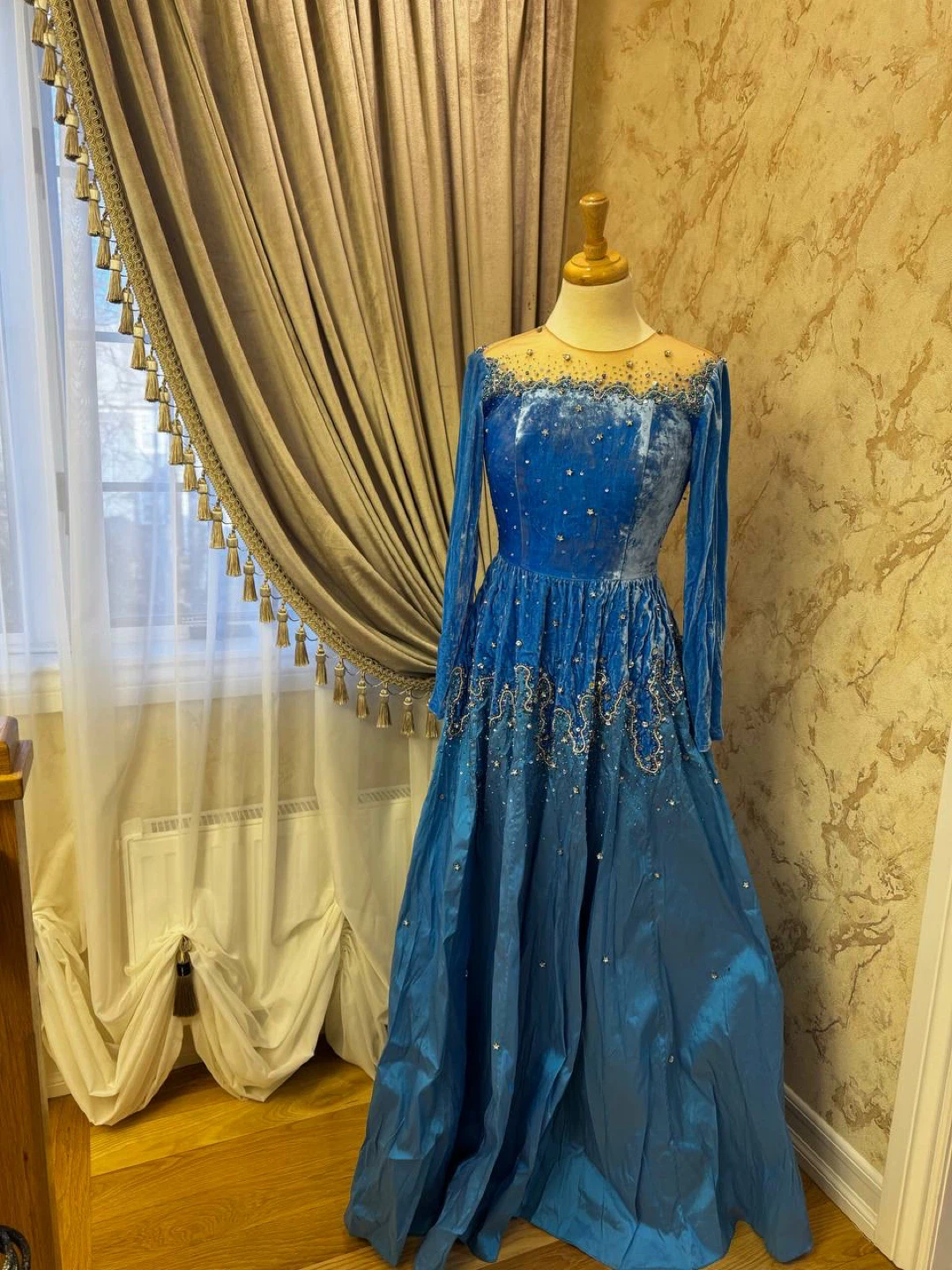 Blue Embellished Dress, Crown, and Jewelry Set