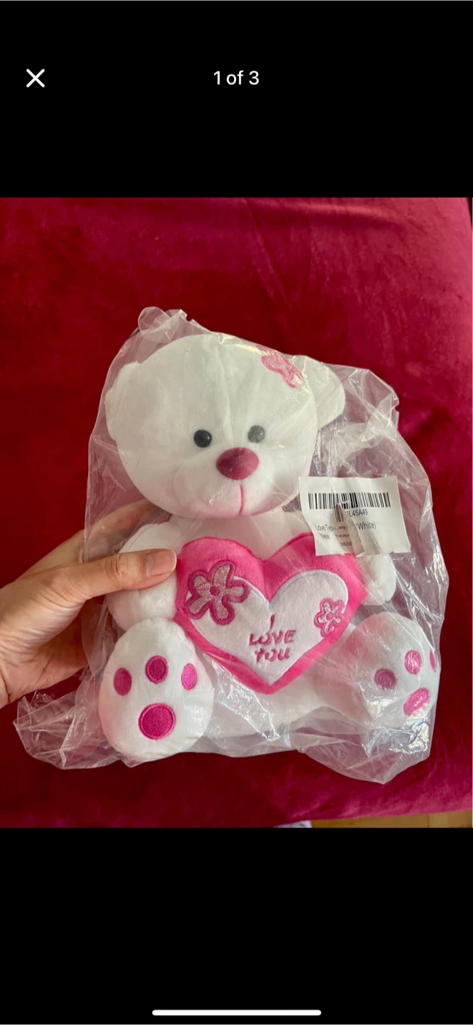 New White Teddy Bear with Pink Heart