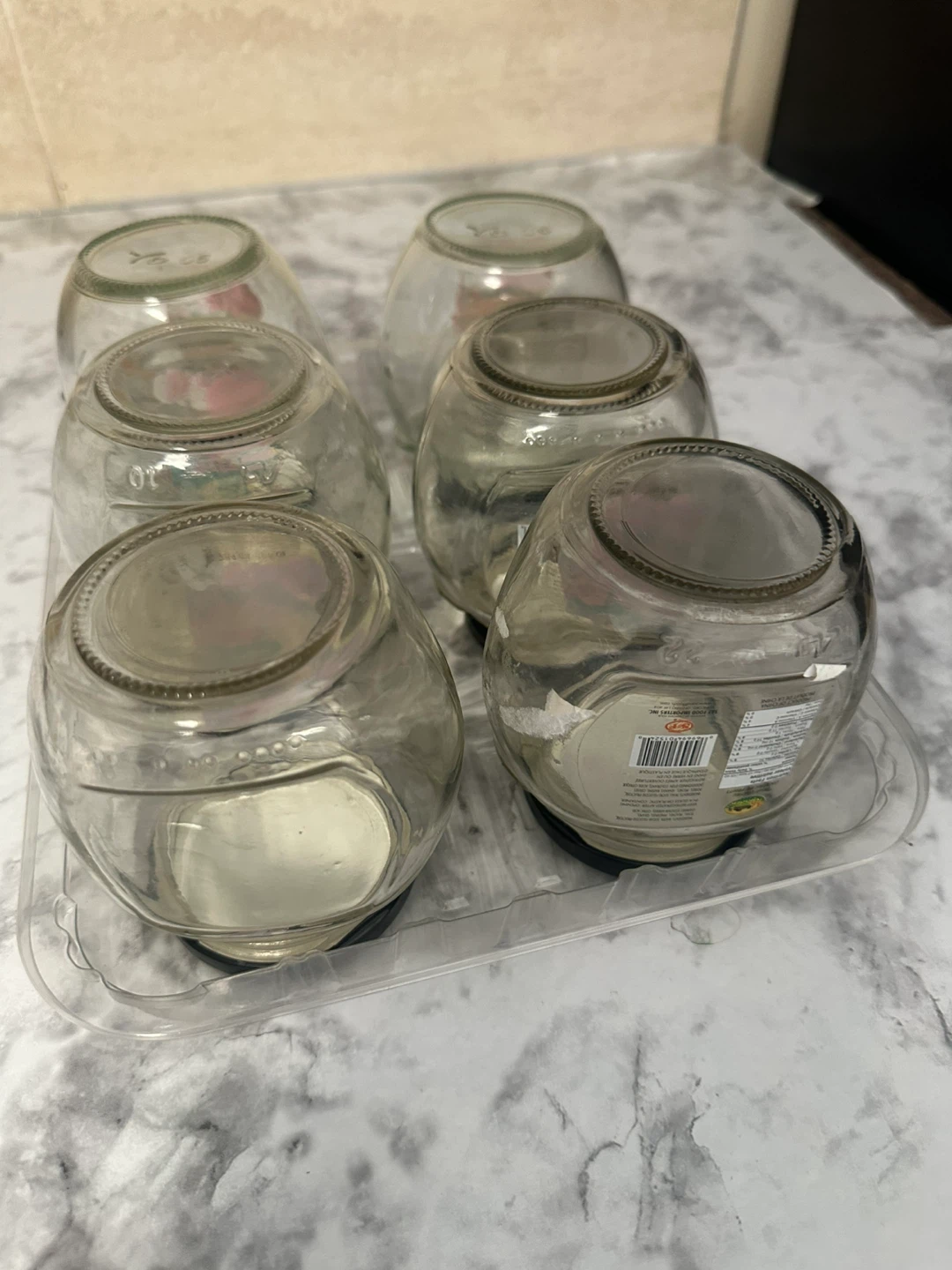 6 Empty Glass Jars with Black Lids - photo 2