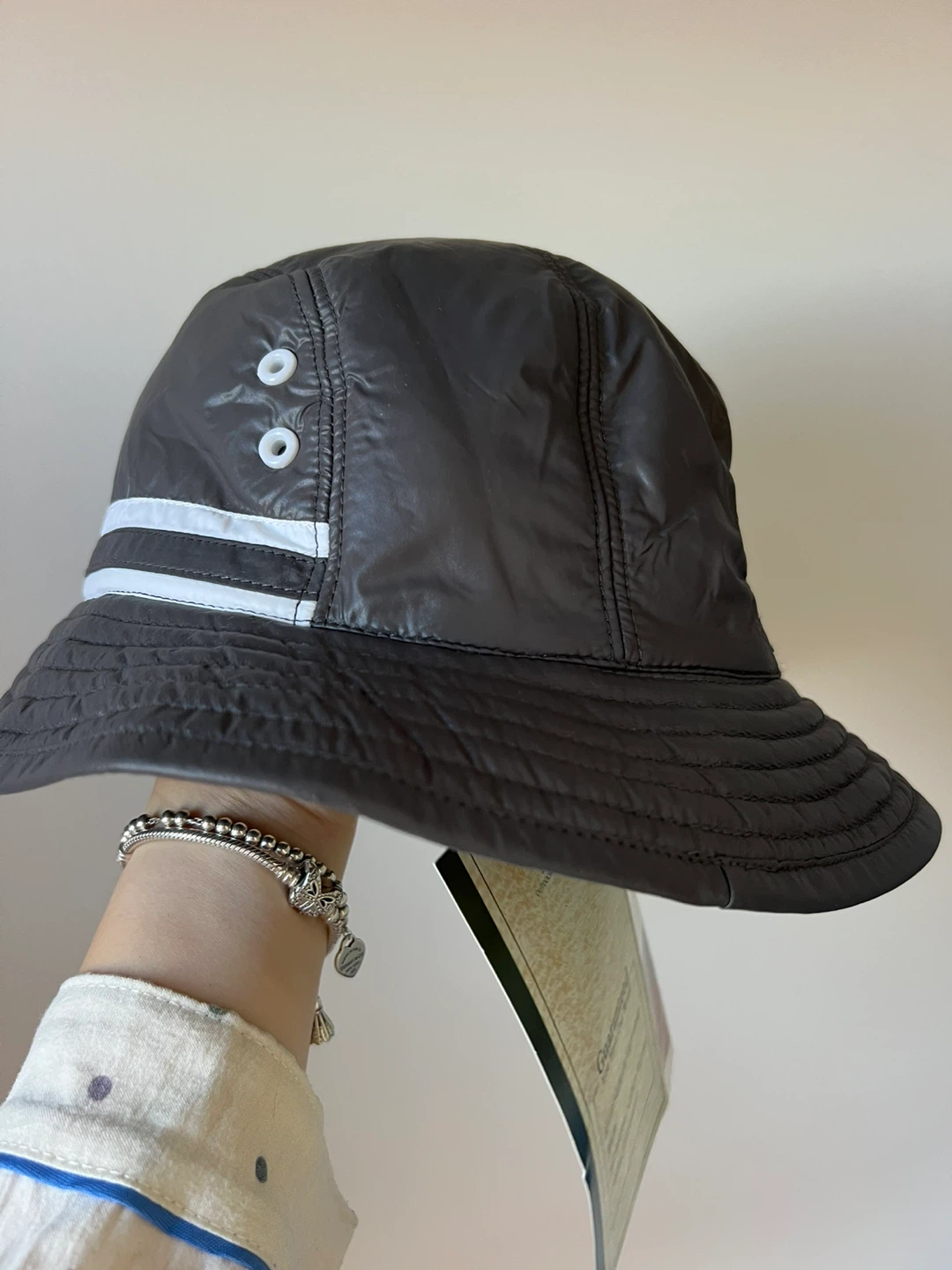 Aidia Bucket Hat - Black with White Stripes - photo 2