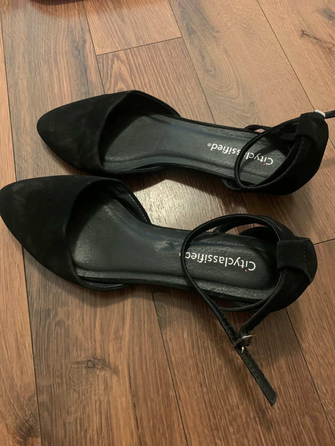 City Classified Black Ankle Strap Flats,size 7 - photo 2