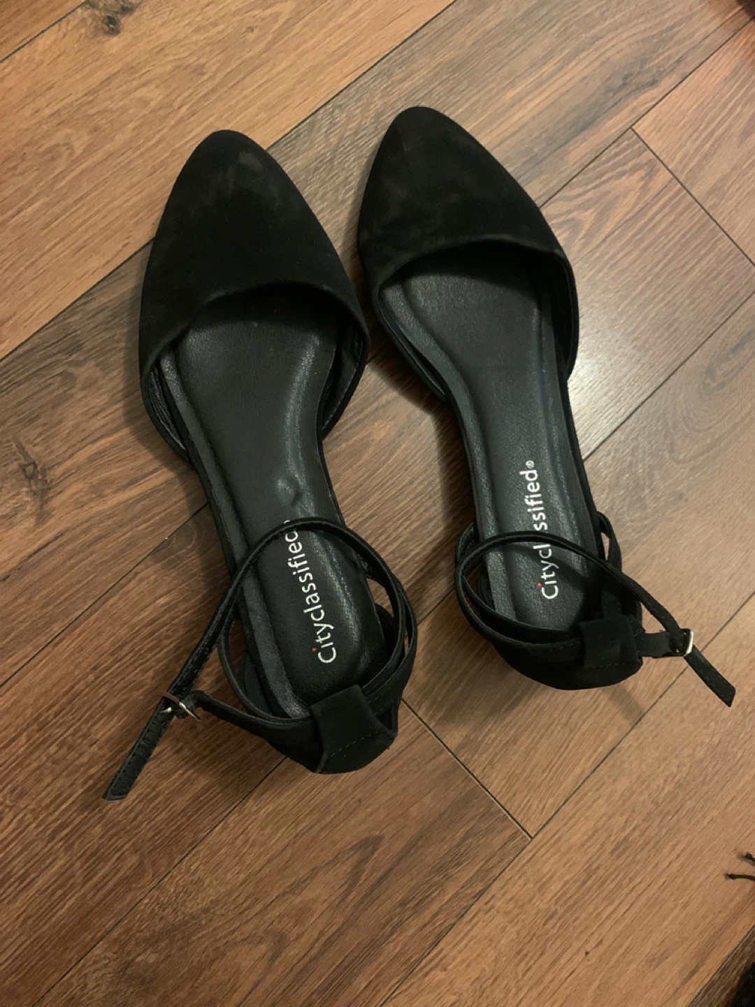 City Classified Black Ankle Strap Flats,size 7