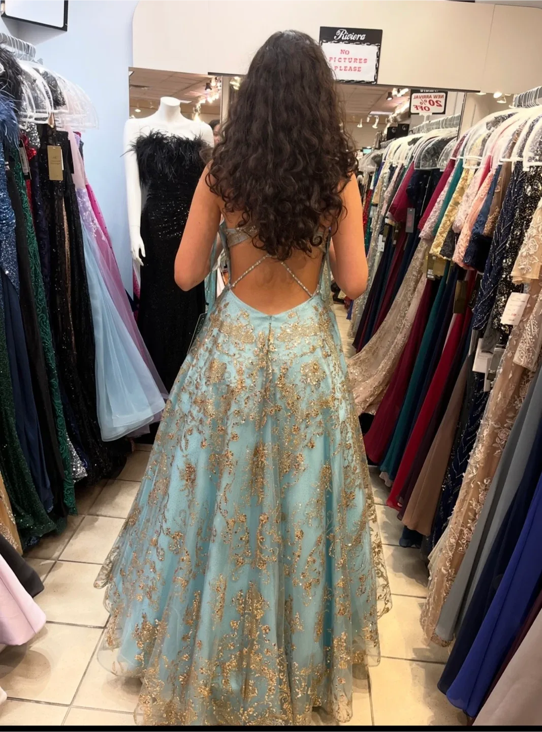 Grad dress  Light Blue & Gold Embellished Formal Dress image indicator(2)