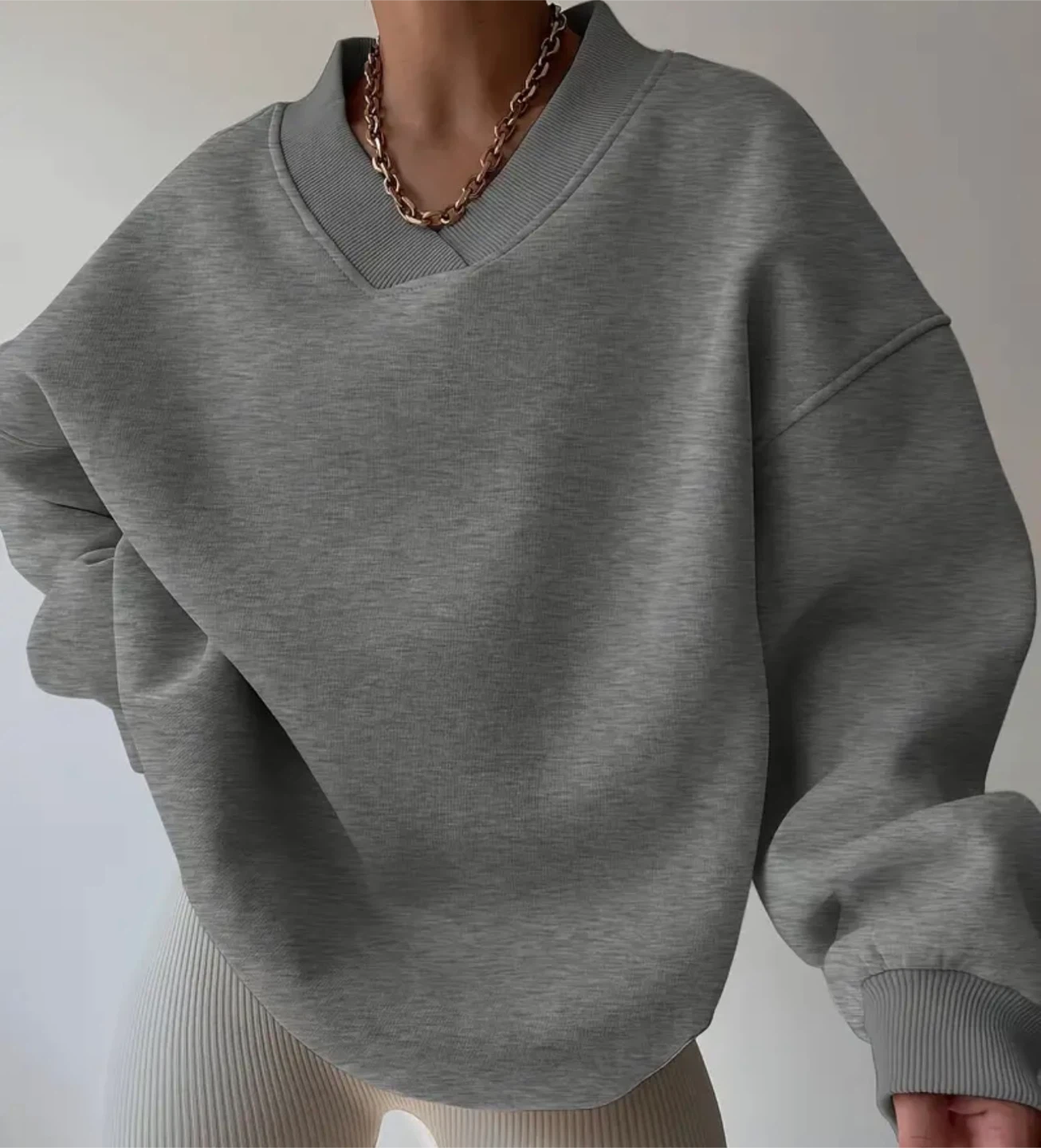Grey Oversized V-Neck Sweatshirt