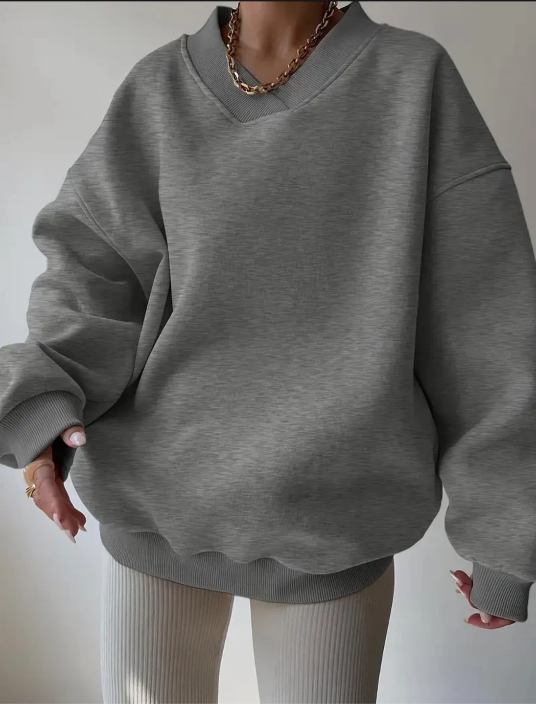 Grey Oversized V-Neck Sweatshirt - photo 3