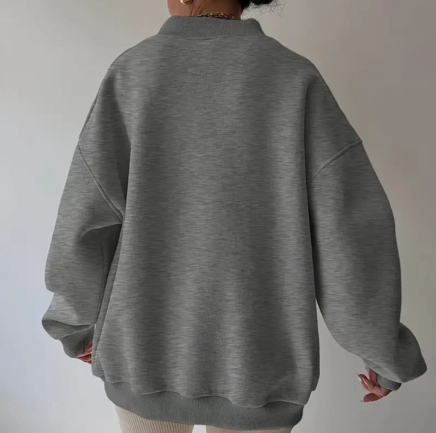 Grey Oversized V-Neck Sweatshirt - photo 2