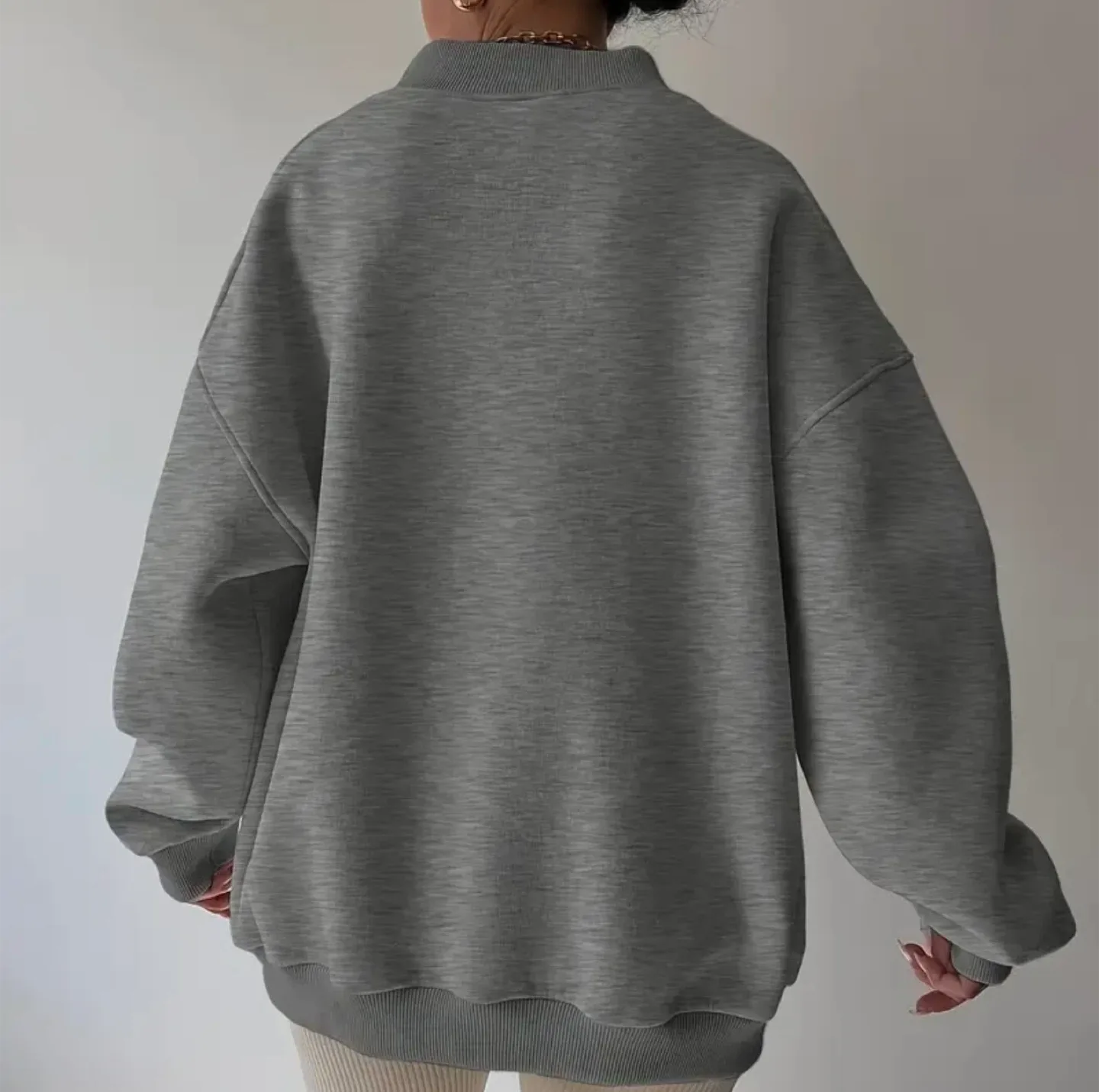 Grey Oversized V-Neck Sweatshirt image indicator(2)