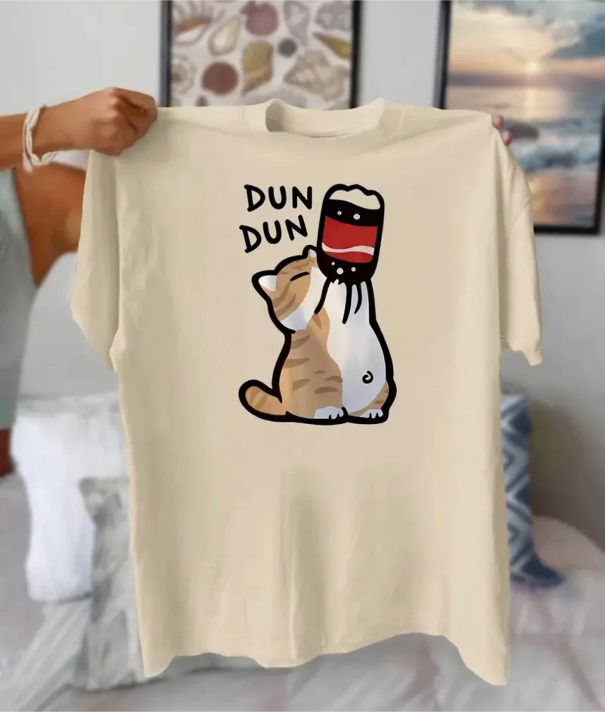 Beige T-shirt with Cat Graphic thumbnail