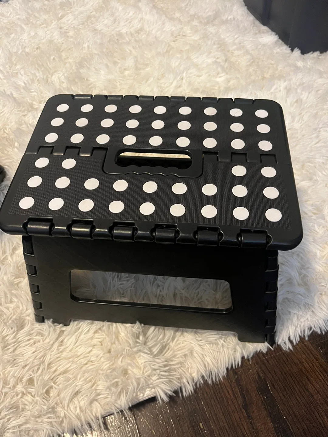Folding Step Stool - Black with White Dots