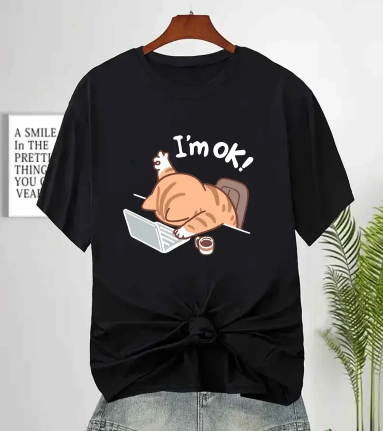 Black T-shirt with Cat Graphic thumbnail