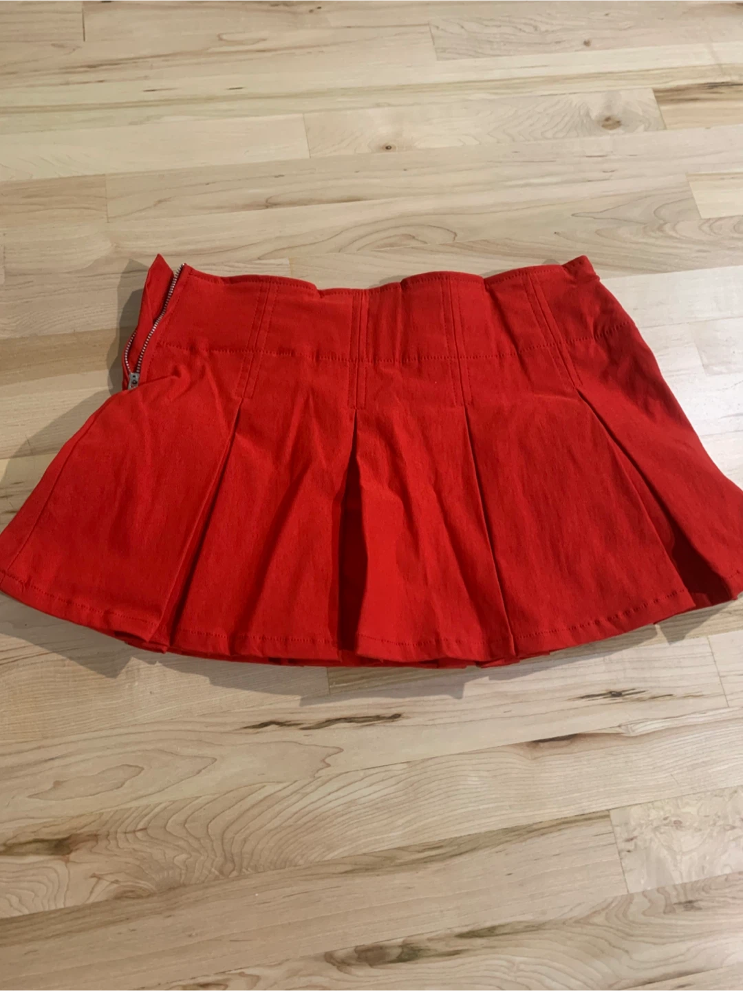 Red Pleated Mini Skirt
