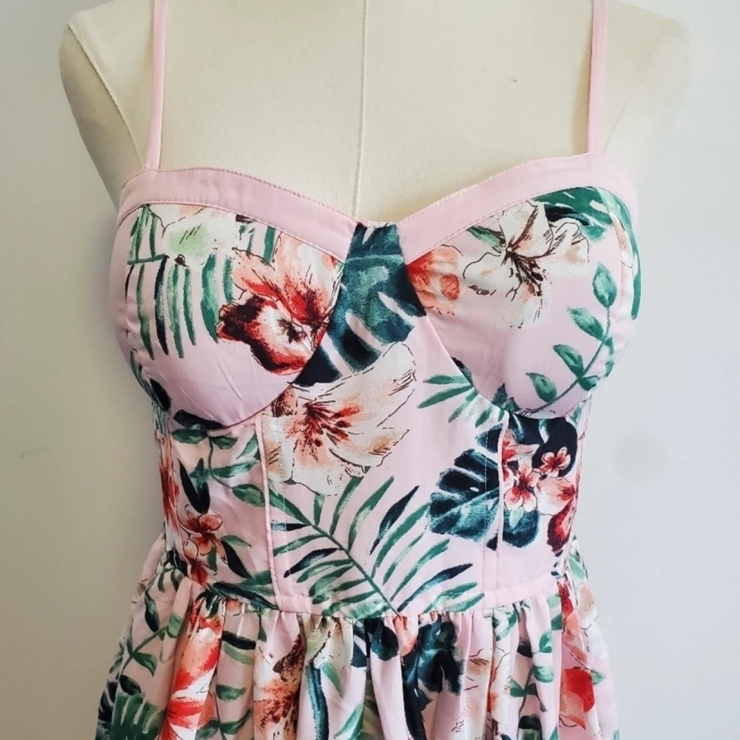 BOG Collective Pink Floral Sundress Sweetheart Neckline Sz L - photo 2