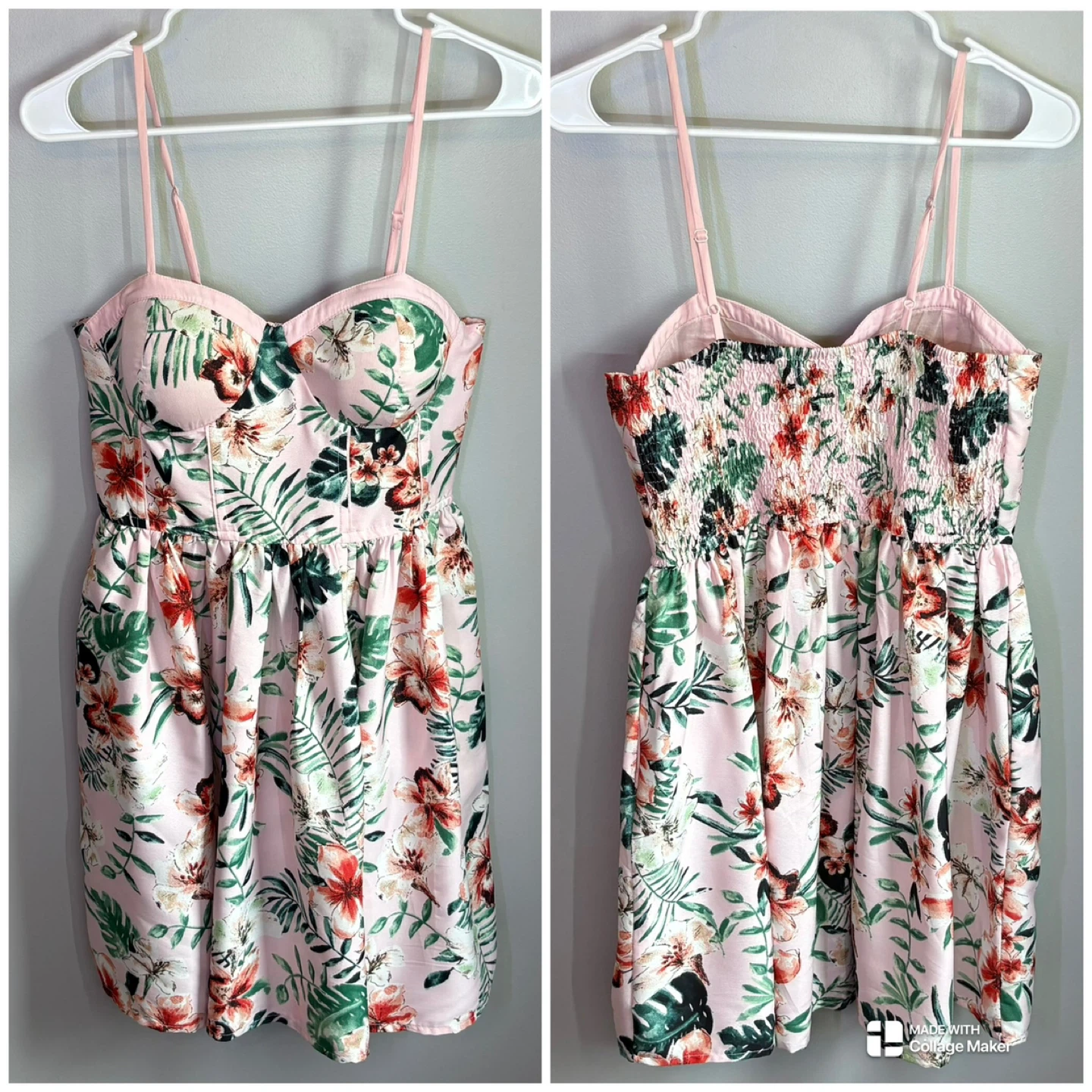 BOG Collective Pink Floral Sundress Sweetheart Neckline Sz L - photo 3