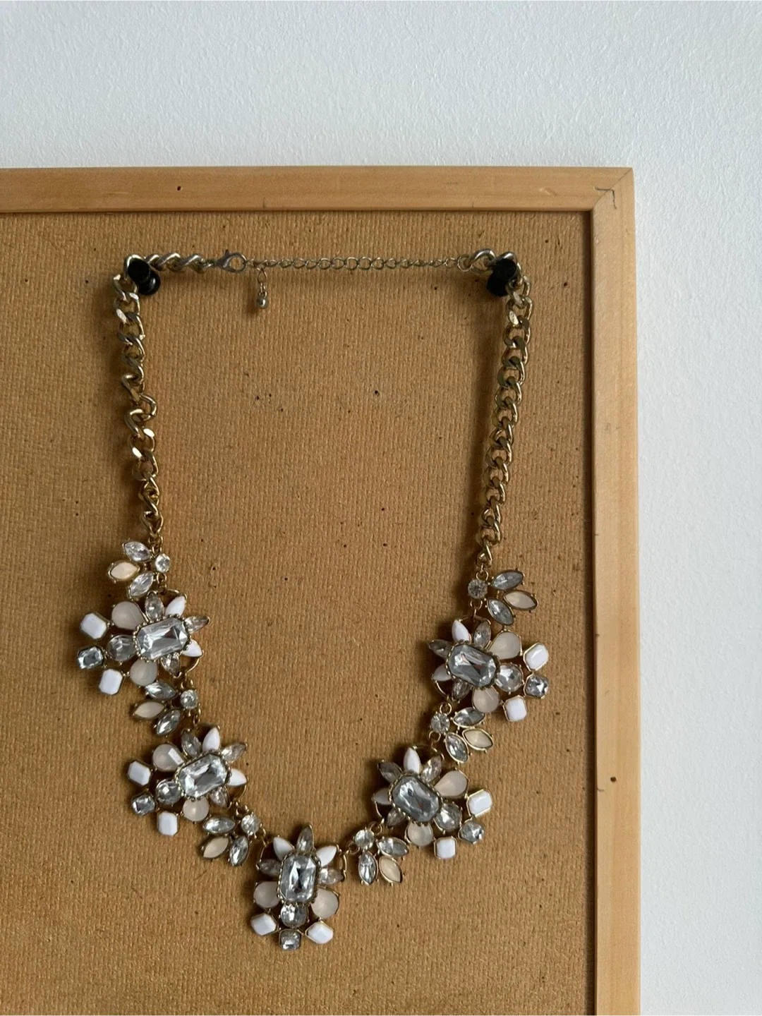 White, Cream and Crystal Floral Statement Necklace thumbnail