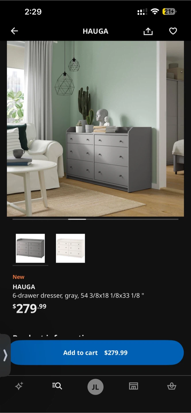 🗄IKEA HAUGA 6-Drawer Dresser (Gray) - photo 4