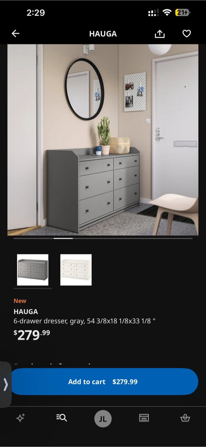 🗄IKEA HAUGA 6-Drawer Dresser (Gray) - photo 3