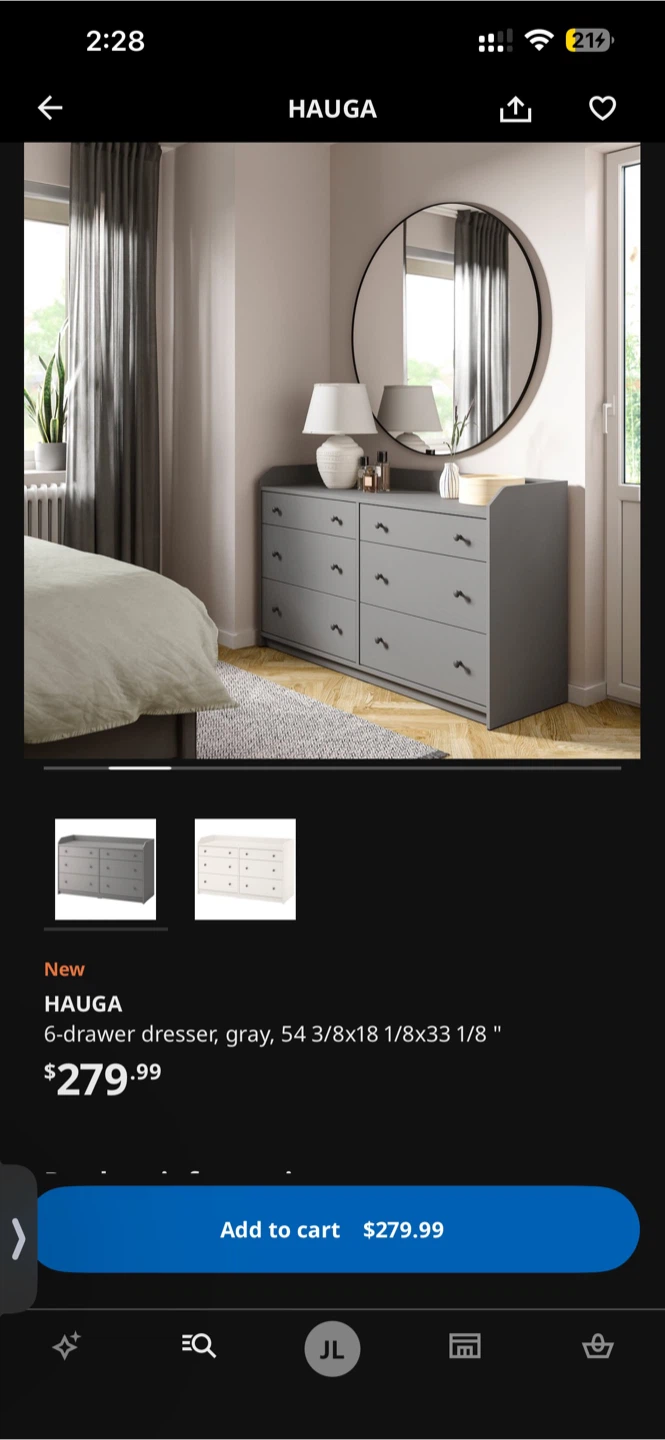 🗄IKEA HAUGA 6-Drawer Dresser (Gray) - photo 2