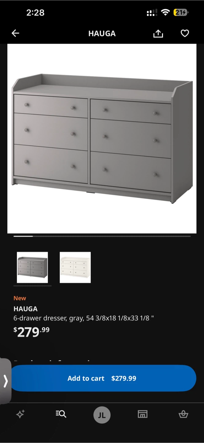 🗄IKEA HAUGA 6-Drawer Dresser (Gray)