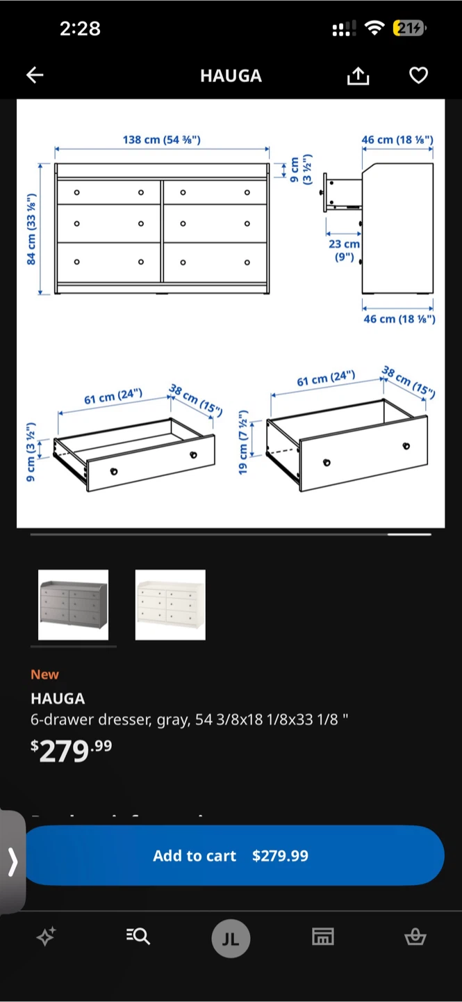 🗄IKEA HAUGA 6-Drawer Dresser (Gray) - photo 5