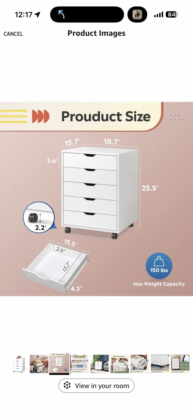 White Rolling Storage Cart with Drawers image indicator(2)