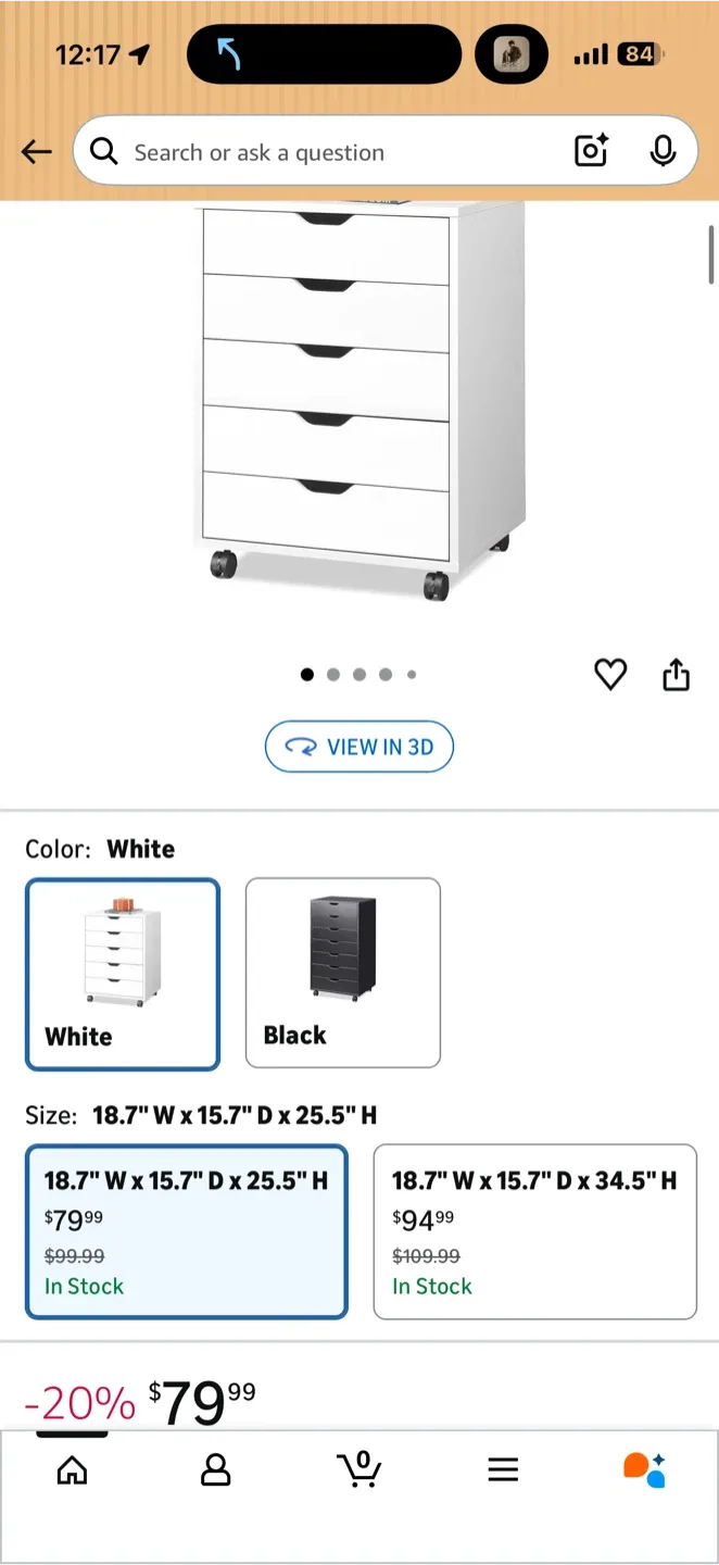 White Rolling Storage Cart with Drawers image indicator(3)