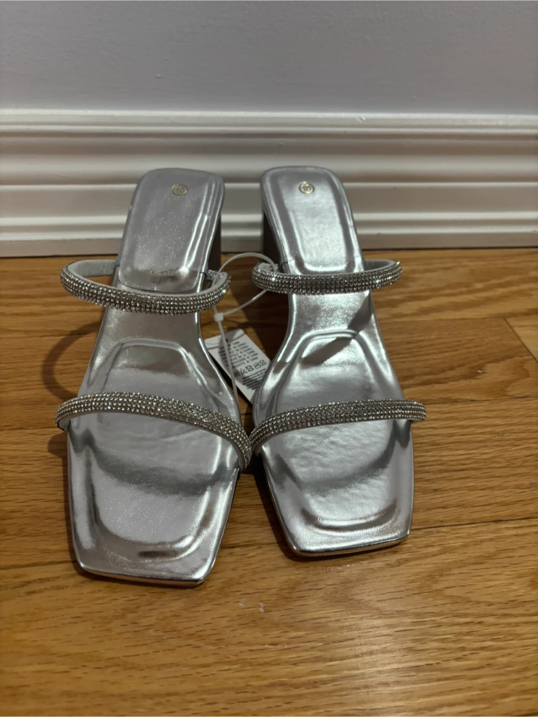 Silver Rhinestone Heeled Sandals - Size 10
