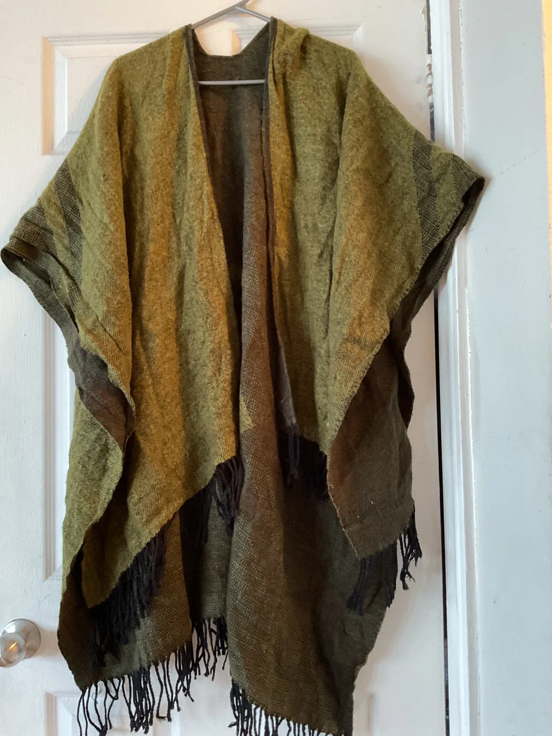 Green & Brown Fringe Poncho/Wrap thumbnail