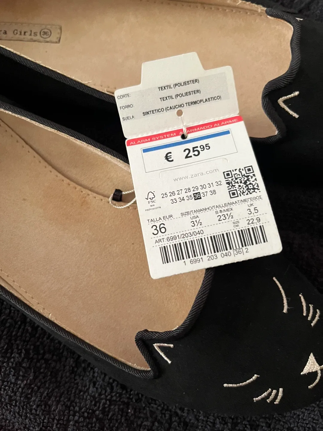 Zara Girls Black Cat Ballet Flats - Size 36 image indicator(6)