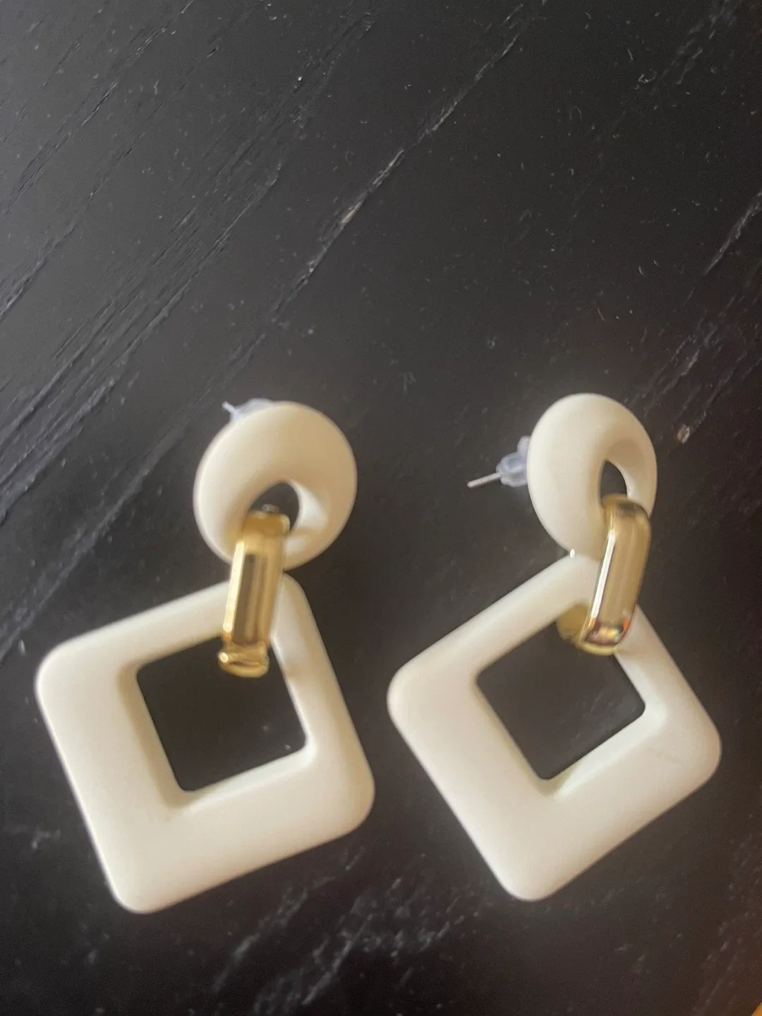 Cream & Gold Geometric Earrings thumbnail