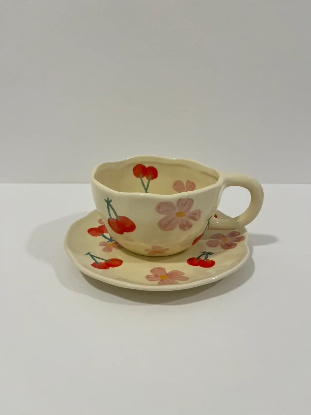 Tea cup & saucer: Cherry and floral hand painted