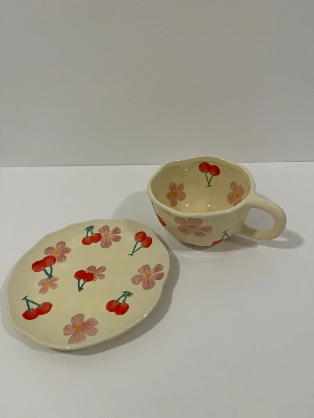Tea cup & saucer: Cherry and floral hand painted image indicator(5)