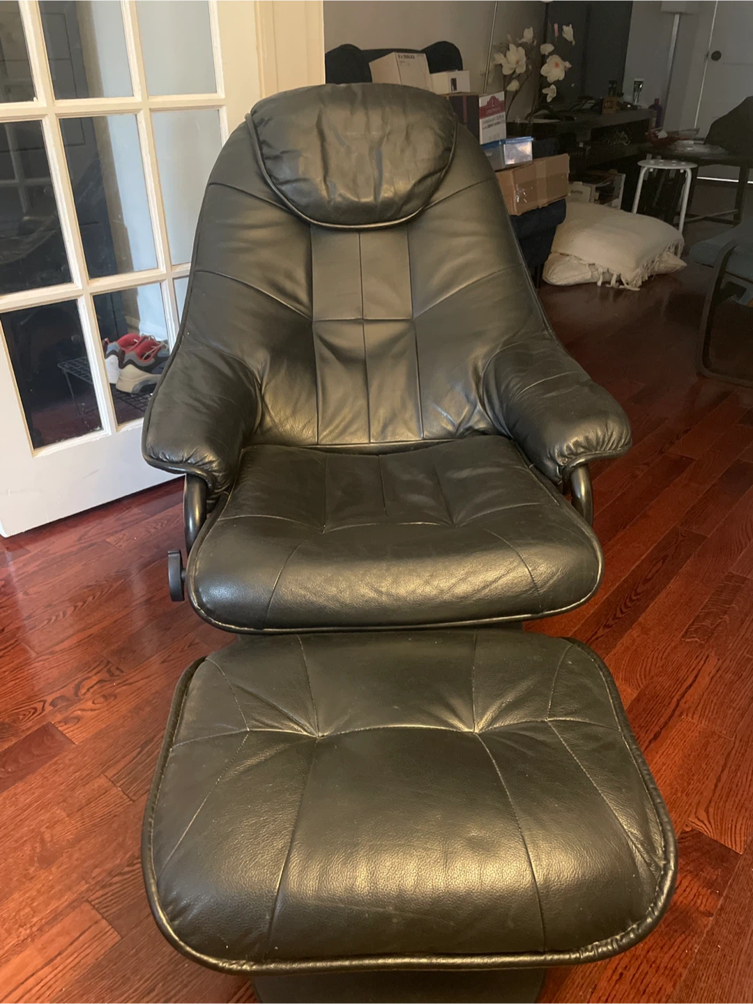 Black Leather Recliner with Ottoman