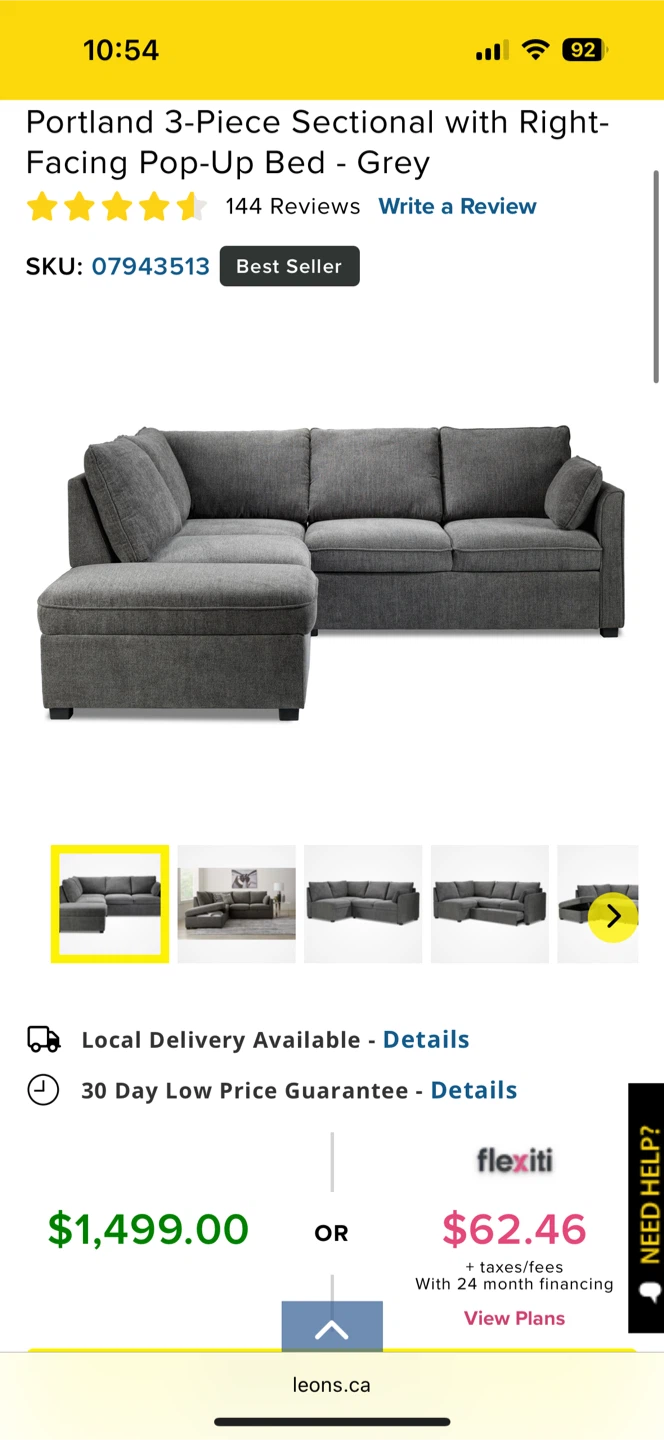 Portland 3-Piece Sectional Sofa - Grey - photo 4