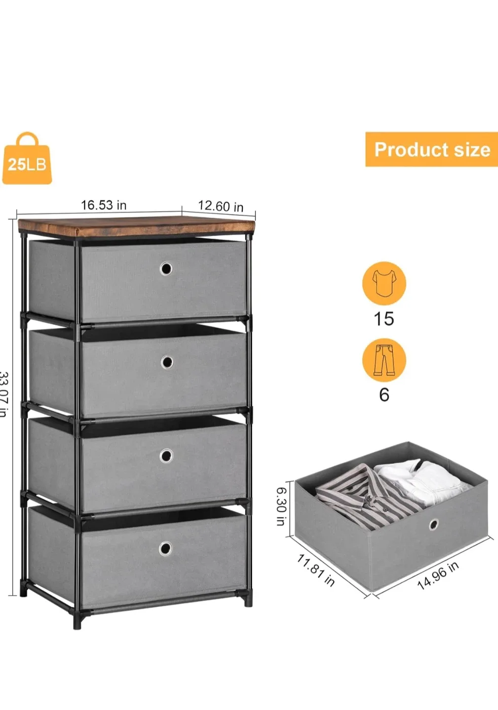 4-Tier Fabric Drawer Dresser Organizer image indicator(3)